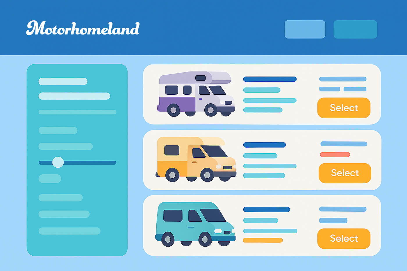 Vergleichswebsite f&uuml;r Wohnmobile mit mehreren Fahrzeugoptionen